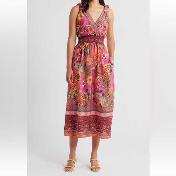 New Eliza J Smocked Waist Midi Dress Size 8 - Picture 2 of 16